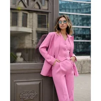 Custom Elegant Women's Suits Slim Fit 3 Piece Jacket Pants Vest Single Breasted Peak Lapel Formal Office Lady Full Set Blazer 2