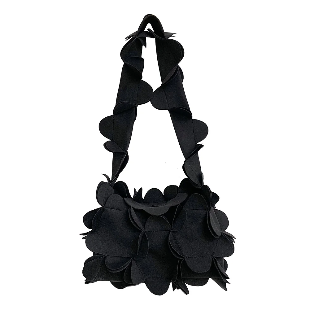 Women Shoulder Bag 3D Flower Ladies Messenger Bag PU Leather Solid Color Temperament Exquisite Birthday Gift Shopping Trip Party