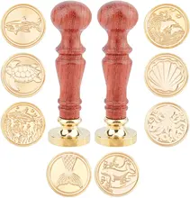 

8pcs Vintage Sealing Wax Stamps with 2pcs Wood Handles 25mm Removable Brass Head Sealing Stamp for Envelope-Animal Series