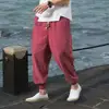 Elastic Waist Trousers Japanese Style Men's Harem Pants with Deep Crotch Ankle Length Pockets for Casual Daily Wear in Plus Size 3