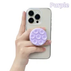 Round Silicone Suction Pad Phone Holder with Sticky Finger Grip Stand (Purple)