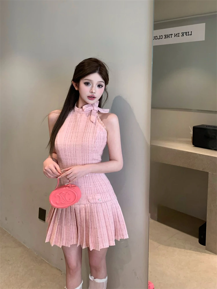 

Женское Плиссированное короткое платье Harajpoo, розовое платье с V-образным вырезом, Летний стиль