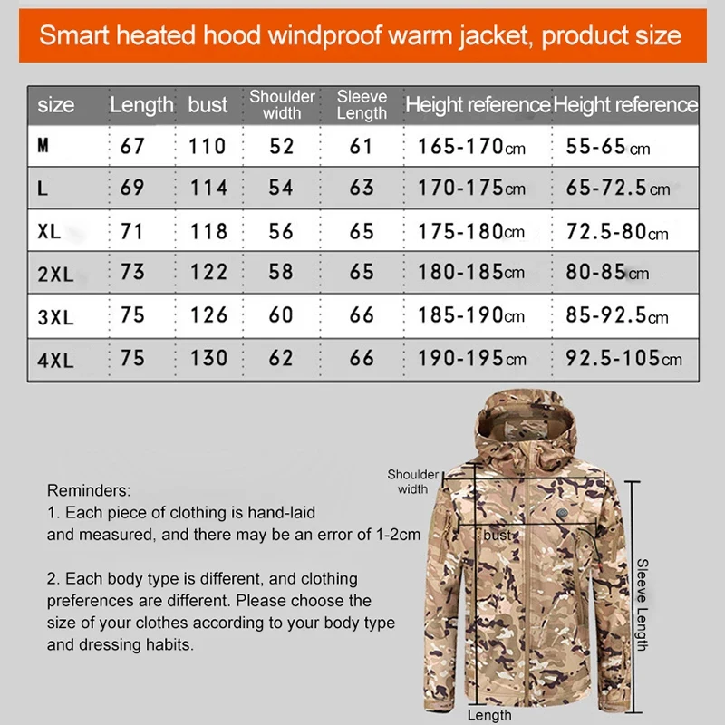 Heated Jacket Men Winter Heated Clothes Hooded Motorcycle Jacket Skiing Windproof Hiking Keep Warm Bottom Fishing Clothes M-4XL