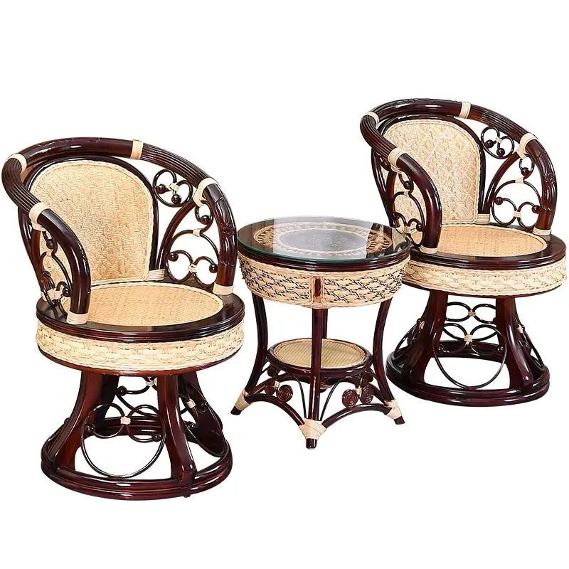 

Vine chair three piece set, balcony leisure table and chair combination, rotating chair, living room solid wood single person ba