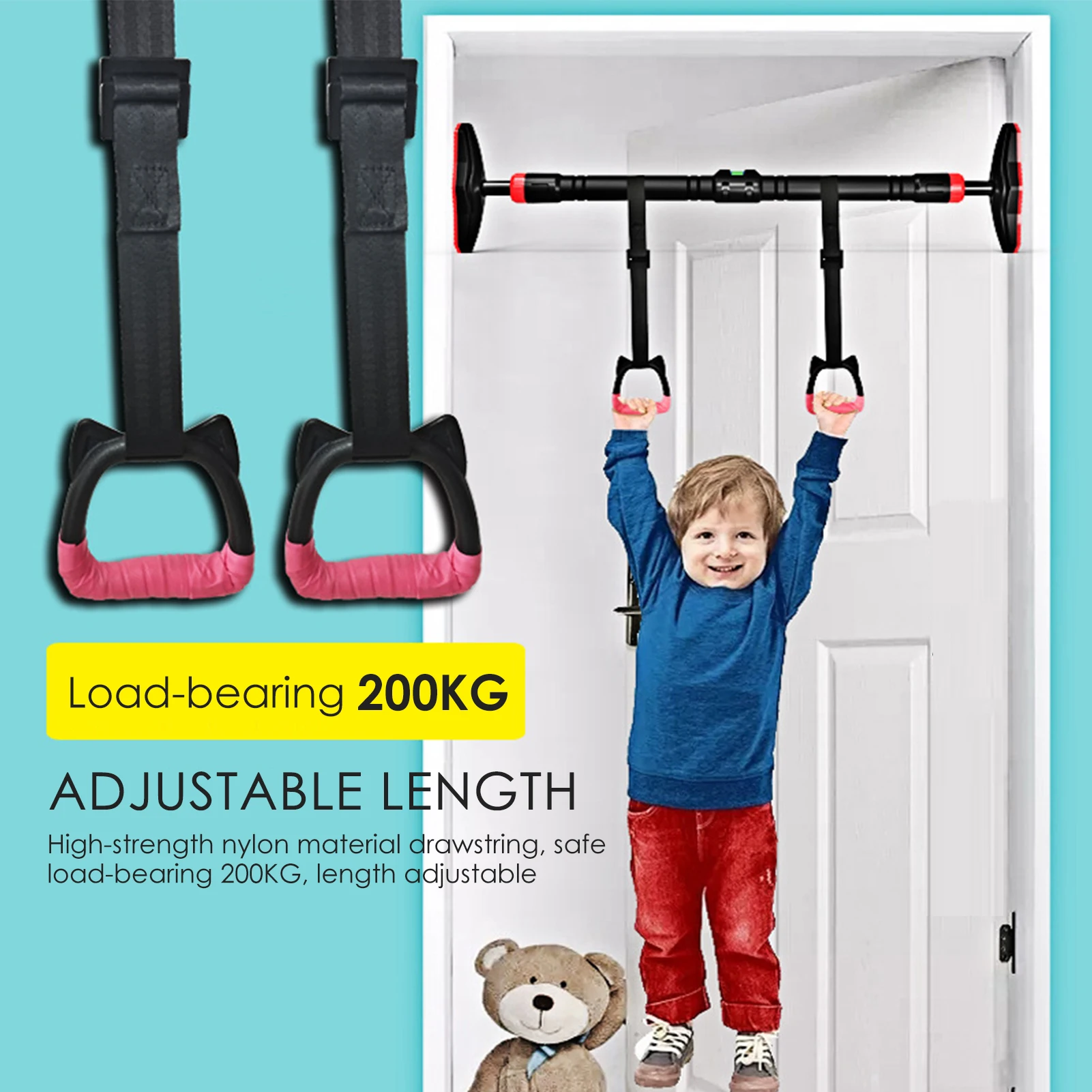 Home Gym Pull Up Door Horizontal Bar Fixed Wall Hanging Fitness Ring With Adjustable Straps Gym Exercise Sport Workout Equipment doorway pull up bar gym pull accessories