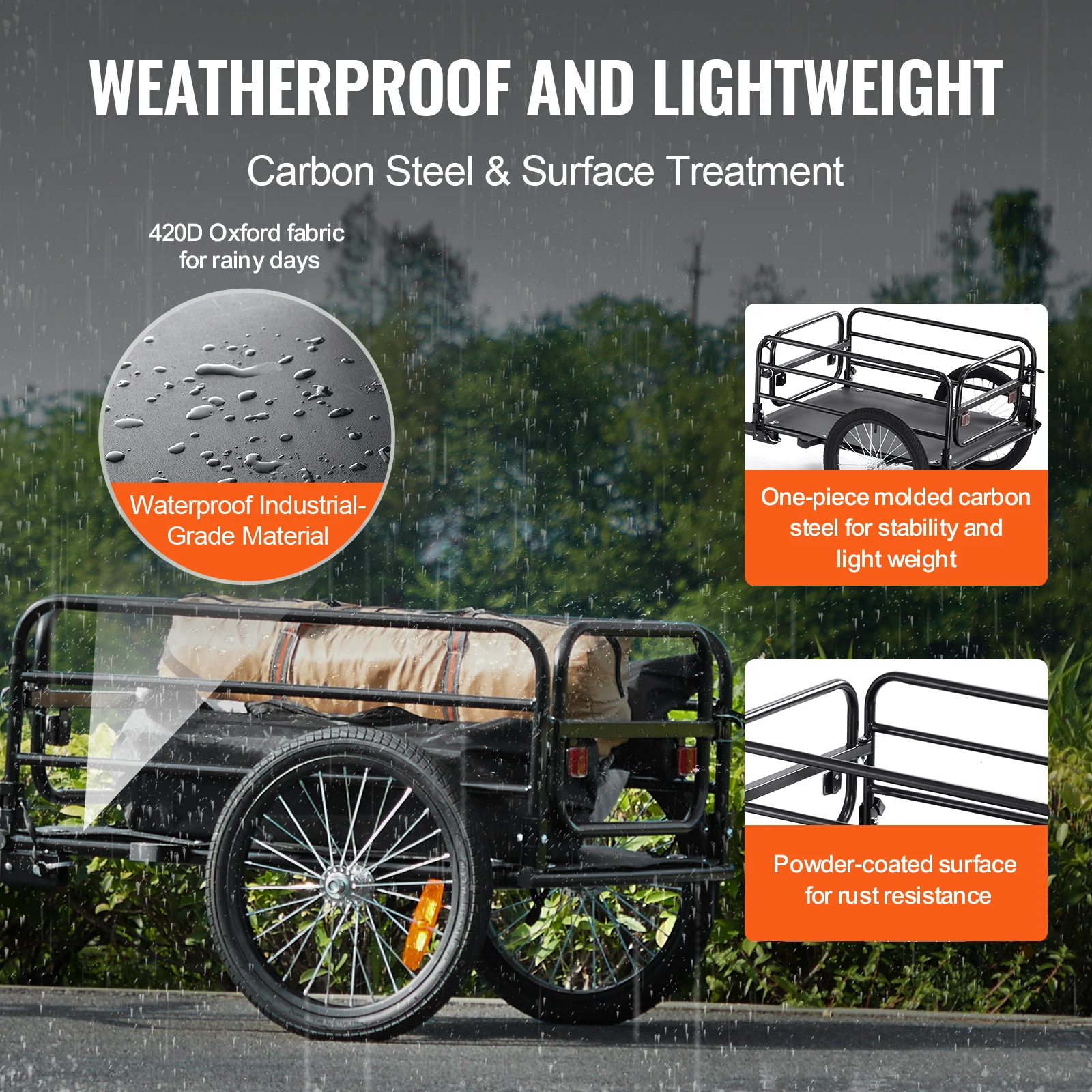 VEVOR 160 lbs Bike Cargo Trailer Foldable Storage Bicycle Wagon Cart with 16" Wheels Safe Reflectors Fits 22"-28" Bike Wheels 3