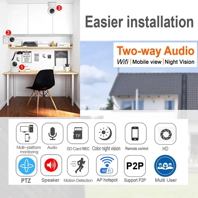 Security Protection PTZ WIFI Camera Wireless Auto Tracking Cctv IP Video Surveillance Night Vision Cloud Smart Home Cam Icsee 2