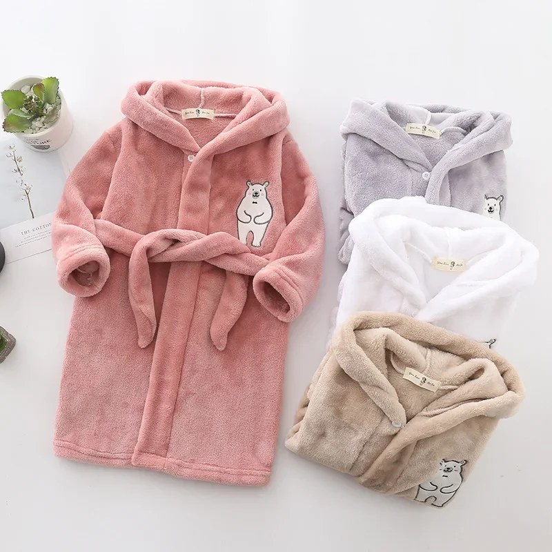 Kids Bathrobe for Girl Children Clothing Girl Flannel Bath Robe Clothes Boy Cartoon Night Robe Kids Pajamas For 1-8 Years