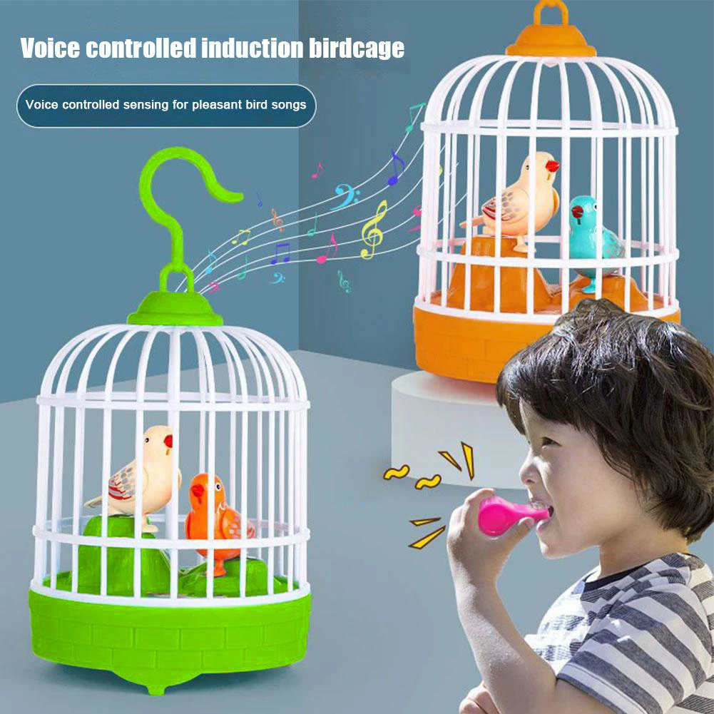 Electric Talking Bird Sound Music Maker Animal Parrot Voice Controlled Bird Cage Light Electronic Toys for Kids Gift