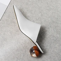 Women's New Spring/Summer Genuine Leather Cowhide Square Headed High Heels and Large Size Baotou Muller Slippers - Image 5