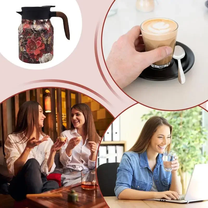 1000ml High-capacity Stainless Steel Pretty Tea Pot Vintage Beautifully Crafted Floral Pattern Home heat preservation Tea Pots