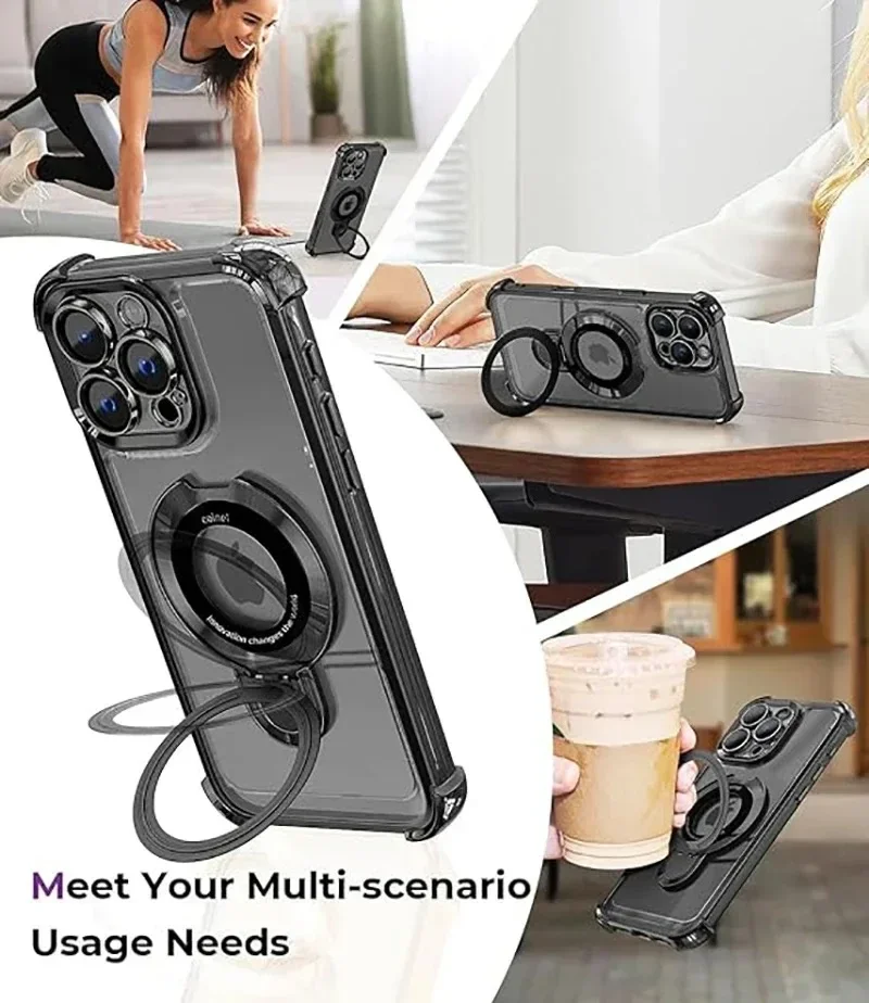 Luxury Plating Shockproof Magnetic Bracket For Magsafe Clear Case For iPhone 17 16 15 14 13 12 11Pro Max With Holder Stand Cover view 5