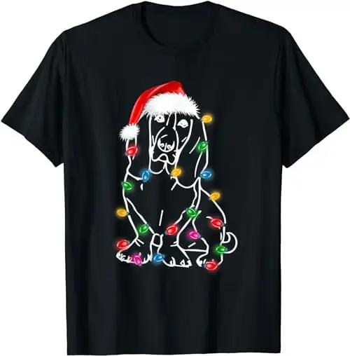 Divertente Basset Hound Dog Tree Christmas Lights Xmas Pigiama T-Shirt, Felpa, Felpa Con Cappuccio 34902