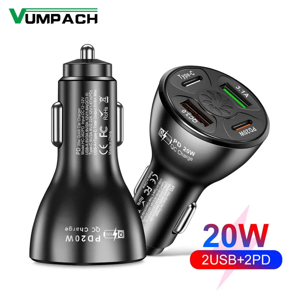 USB C Car Charger QC 3.0 Type PD 20W Fast Charging Car Phone Charger