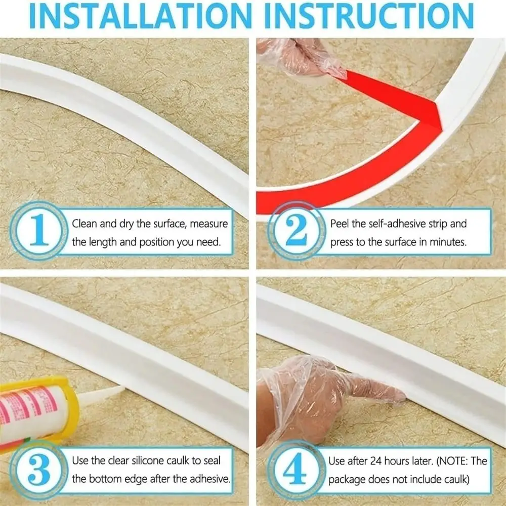 Collapsible Shower Water Dam Dry and Wet Separation Self Adhesive Water Barrier Strip Waterproof Shower Guards Bathroom Kitchen