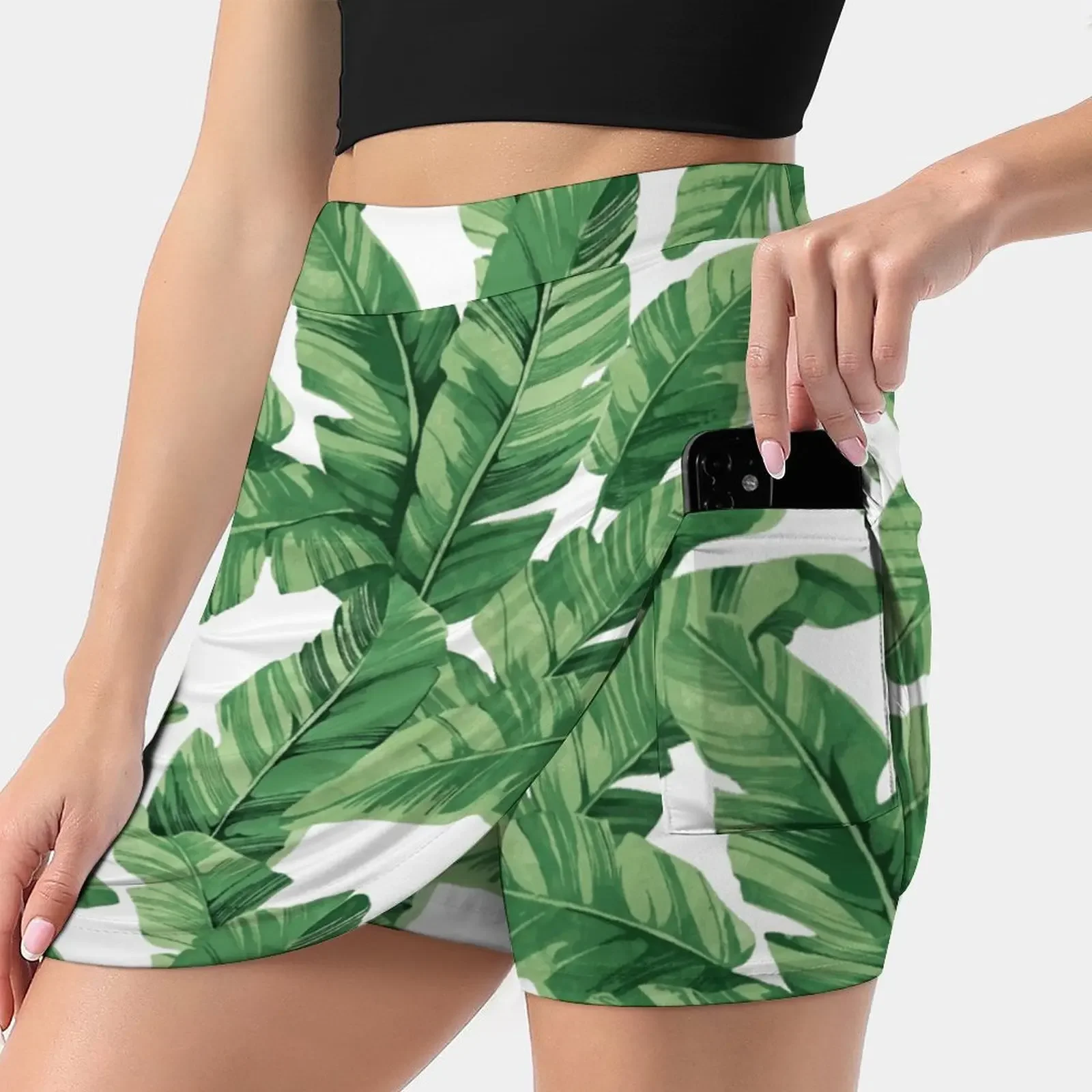 

Tropical Banana Leaves Women's skirt Y2K Summer Clothes 2022 Kpop Style Trouser Skirt With Pocket Rainforest Plant Pattern