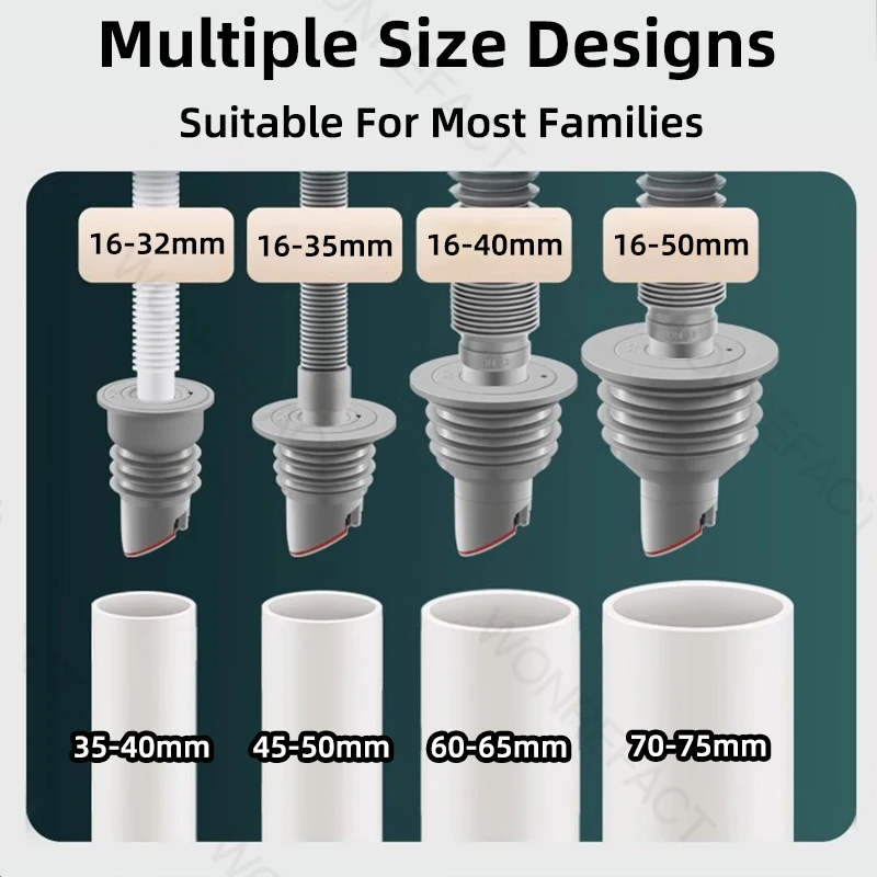 Universal Drain Pipe Sealing Plug Bathroom Drains Sewers Connecting Accessories Washing Machine Silicone Sewer Sealing Ring sewer seal ring drain seal plug