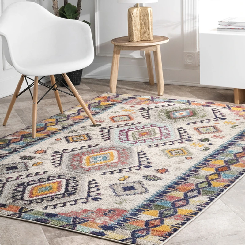 

Living Room Carpet Bohemia Abstract Ertro Bedroom Fluffy Rug Home Decoration Ethnic Style Multicolor Art No Crease Mat Ковер 러그