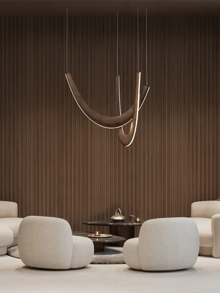 Modern Designer Led Wooden Celling Chandeliers Home Decor Black Solid Wood Hanging Lamp Luxury Lustres Living Room Villa