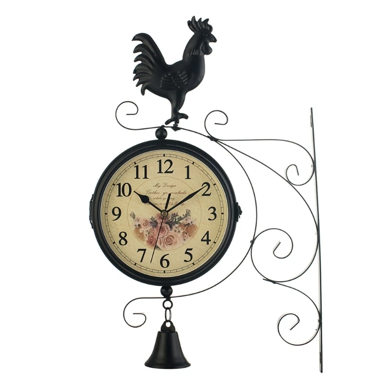 

Vintage Double Side Wall Clock Wrought Iron Hanging Clock Ornaments