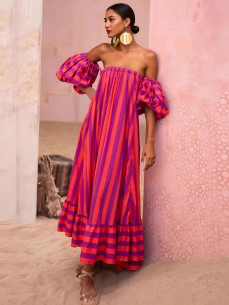 Summer Cover Ups Women Swimsuit Short Sleeve Robes Bathing Suit 2025 New Gradient Print Beach Holiday Maxi Dresses Cover-Up 1
