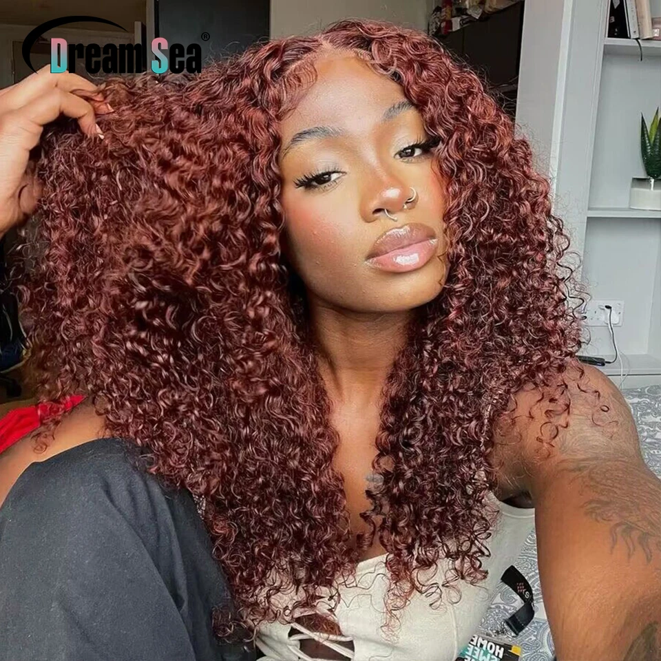 

13x4 Auburn Brown Curly Lace Front Human Hair Wigs For Women Reddish Brown Kinky Curly Wig Deep Wave Frontal Wig Brazilian Hair