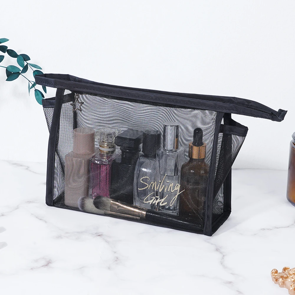 Women Travel Cosmetic Bag Large-Capacity Wash Bags Black Mesh Makeup Case Organizer Storage Pouch Casual Zipper Toiletry Make Up 5