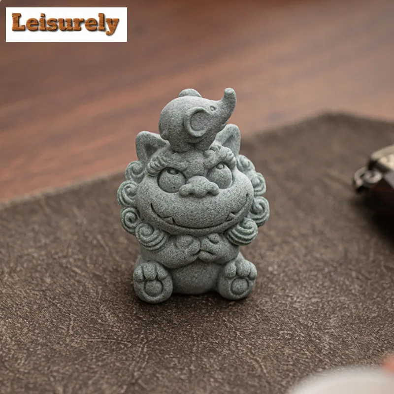 Green Sandstone Wind Lion Lord Incense Holder Tea Pet Aesthetic Fish Tank Landscaping Tea Figurine Play Toys Tea Statue Ornament