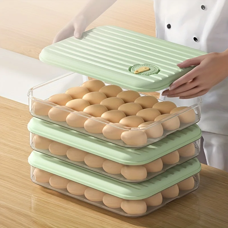 Description Picture 3 of item1PC 24 Grids Egg Storage Box Portable Multi Grid Fresh-keeping Box With Lid Stackable Plastic Egg Box Kitchen Fridge Egg Holder