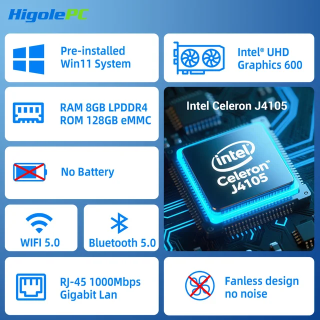 Higole PC Stick Intel J4105 Mini PC Windows 11 WiFi5 8 GB 128 GB PC desktop senza ventola 4K Mini computer TV Stick 2