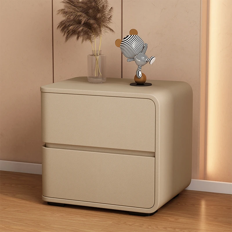 

Nordic Color Leather Bedside Table Modern Style Living Room Brown Side Cabinet Bedroom Wooden Nightstands End Table