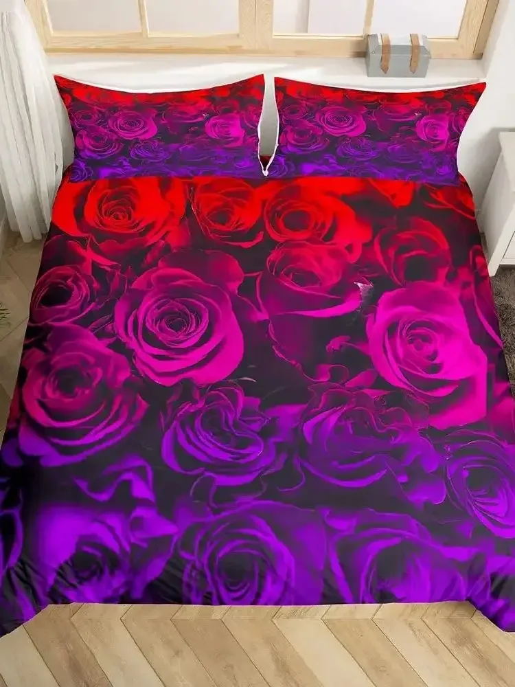 Rose Bettbezug Bettwäsche Set voller Königin für Jungen Mädchen Geschenke Schlafzimmer Mikrofaser Trösterbezug mit Kissenbezügen – Detail 7