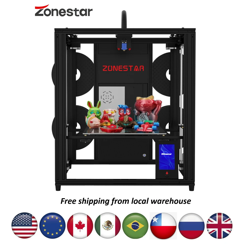 ZONESTAR 멀티 컬러 3D 프린터, 4 압출기, 4 인 1 아웃, 폐쇄 프레임, 대형 사이즈, 사일런트 자동 레벨링, 빠른 인쇄 CoreXY Z9V5Pro