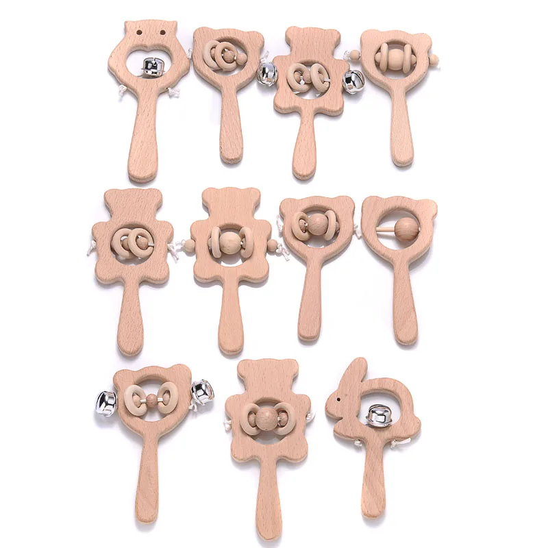 Baby Wood Teether Rabbit Owl Beech Wooden Ring Teether Nursing Pendant Baby Animals Rattles Chew Toys Accessories 1Pcs teething toys baby teething toys