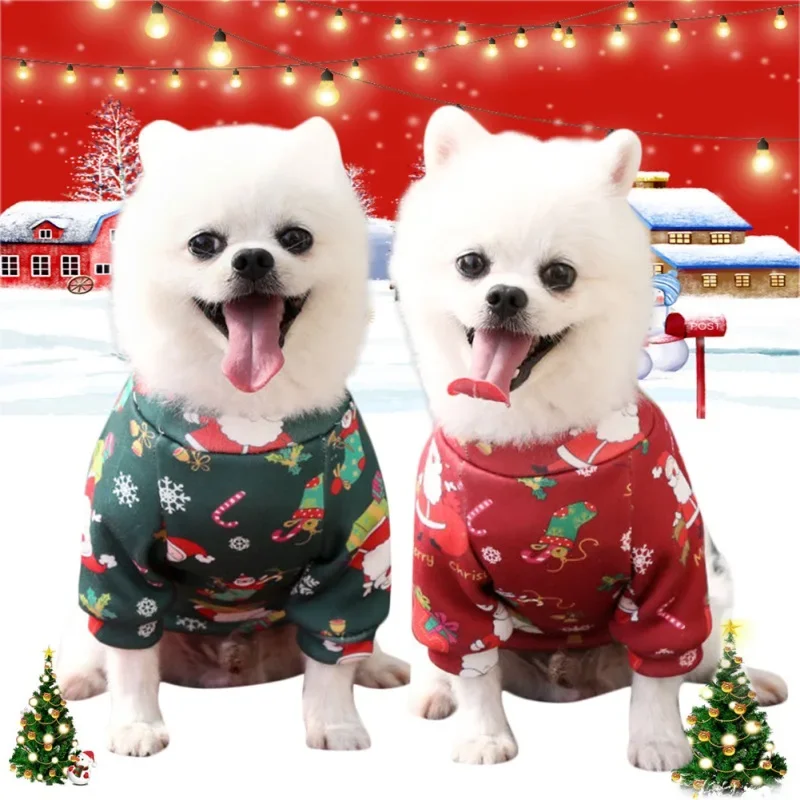 

Christmas Dog Clothes Winter Warm Pet Coat Puppy Kitten Sweatshirt for Small Large Dogs Chihuahua Bulldog Cartoon Print Costumes