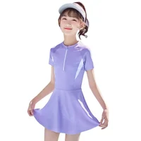 Summer Girls Swimsuit Short Sleeve One-piece Dress Kids Swimwear With Underwear Children Holiday Vacation Beach Clothes For Girl 3