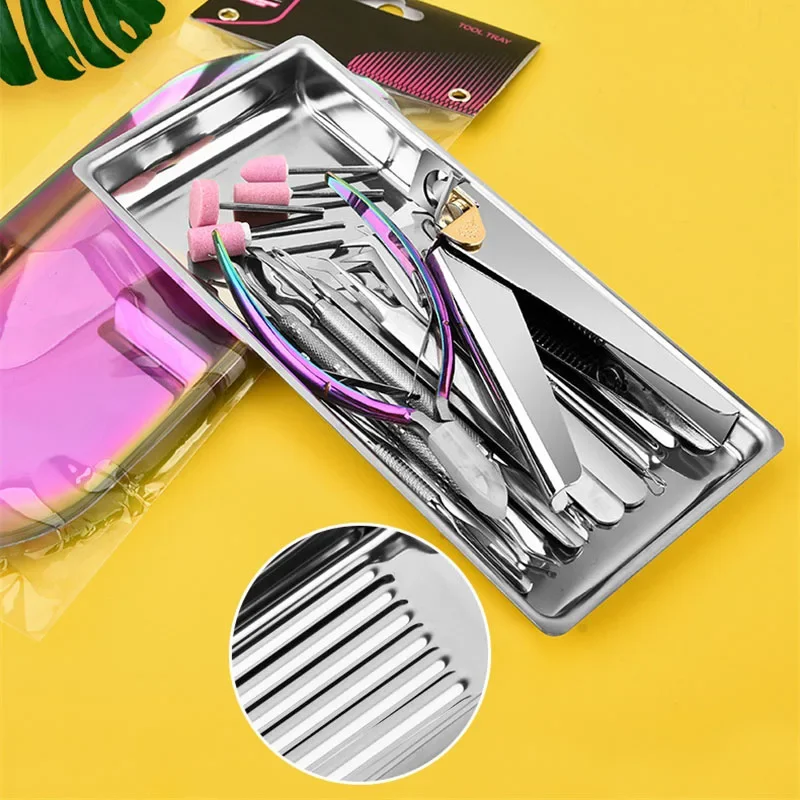 스테인레스 스틸 화장품 보관함 네일 아트 장비 플레이트 네일 아트 플레이트 족집게 가위 사각형 소독 접시 플레이트