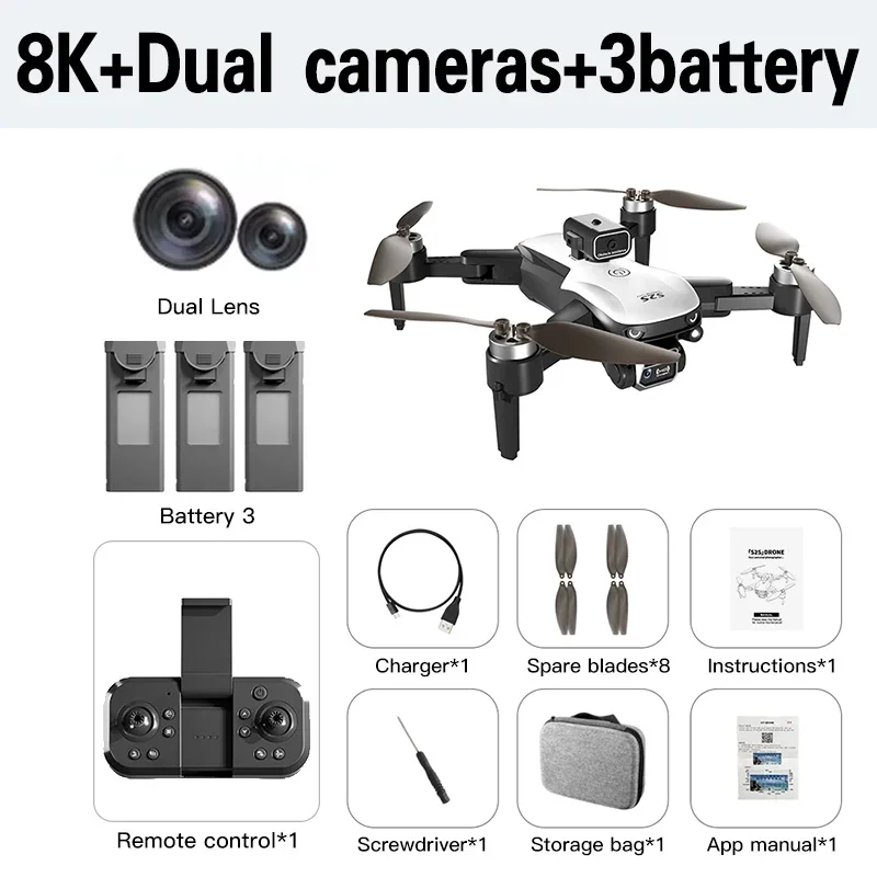 ตัวเลือกสินค้า โดรนบันทึกภาพ 8K กล้องคู่ หลบสิ่งกีดขวางได้ ของเล่นบังคับวิทยุ