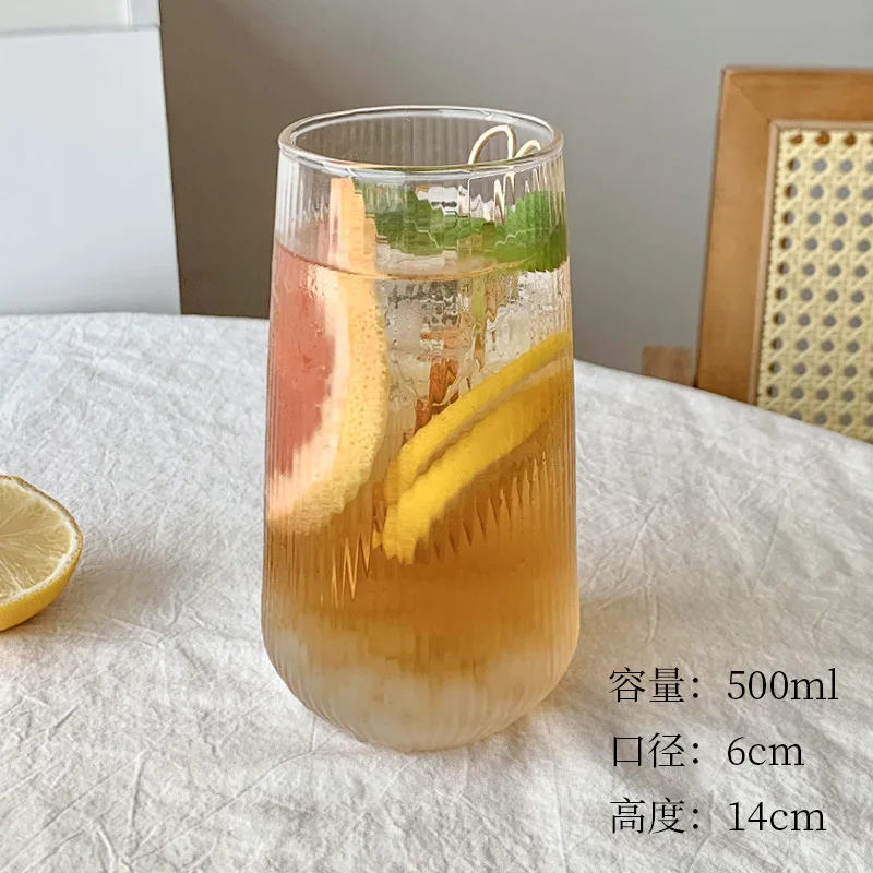 500Ml Simple Stripe Glass Cup Wine Coffee Drinking Glassware Glass Cup Water Whiskey Beer Cocktail Coffee Milk Glasses Bar Tool - 6
