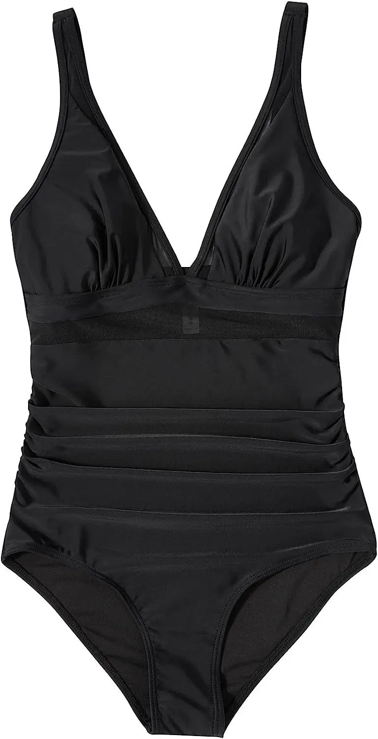 European and American jumpsuit women's sexy hollowed out mesh deep V gathered perspective bikini