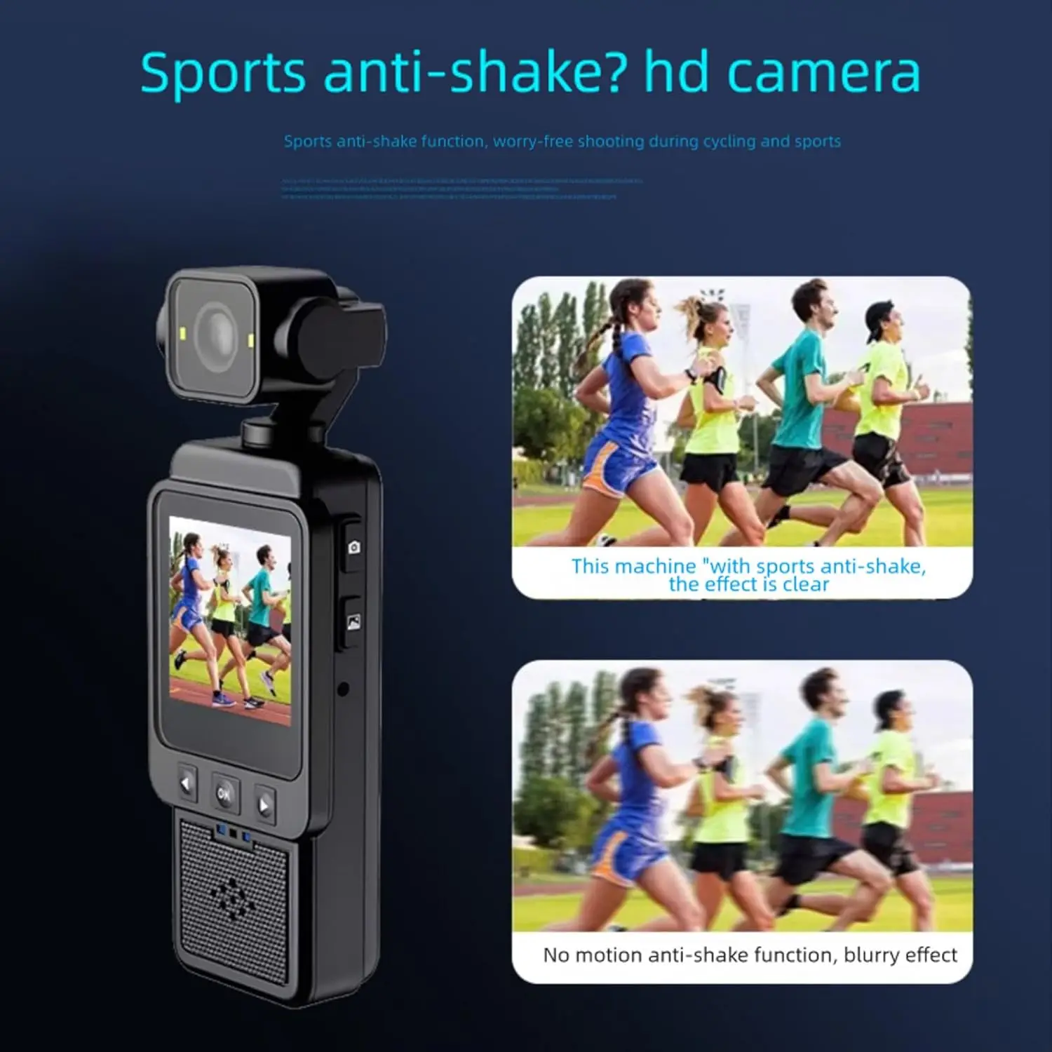 Mini caméra action 1080P tenant dans la main, démontrant sa taille ultra légère de 150g, parfaite pour les voyages.