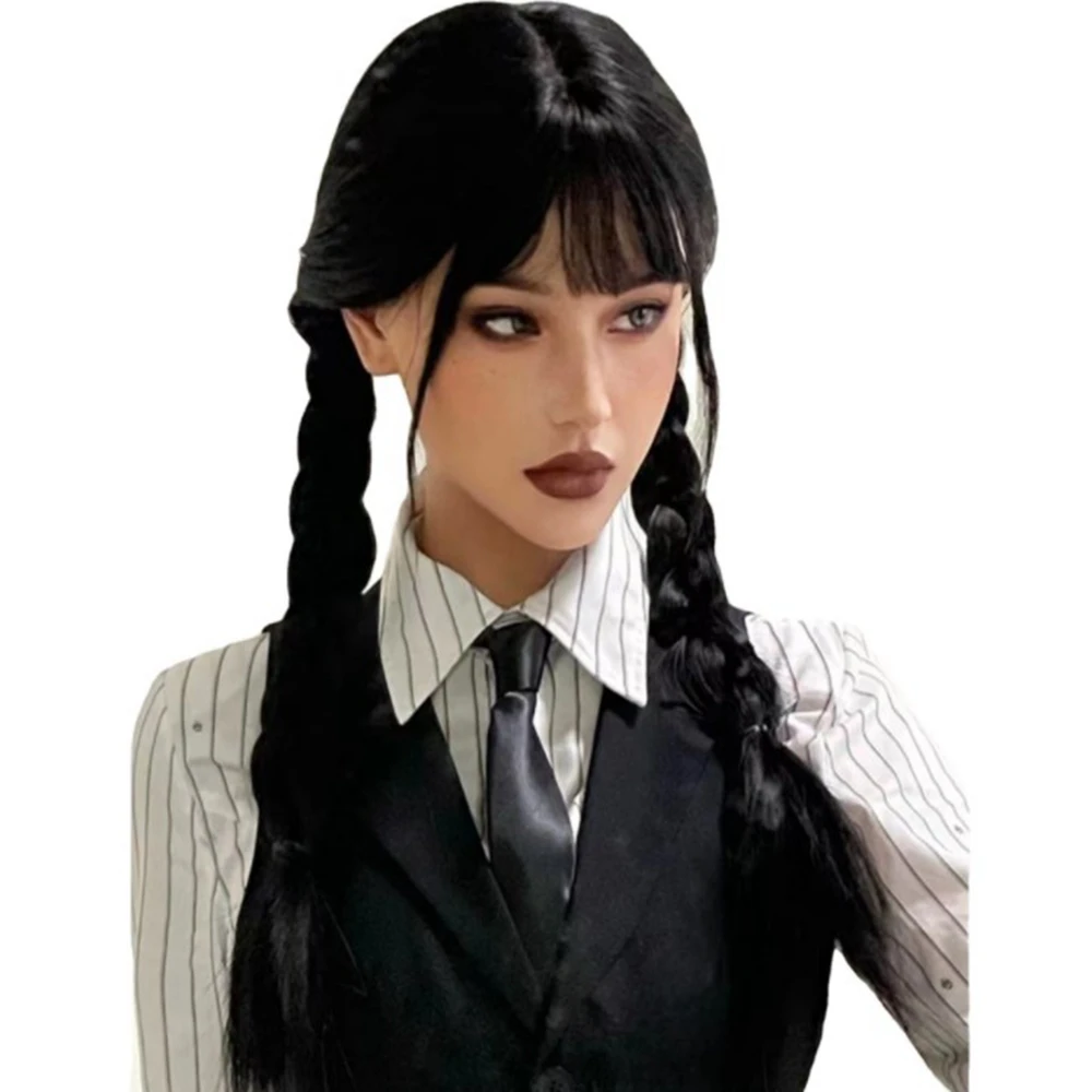 Wednesday Addams Family Cosplay Costume Halloween Clothing Addams Family  Lady Dress with Bag Wig Hair Girls Role Play Clothing - AliExpress