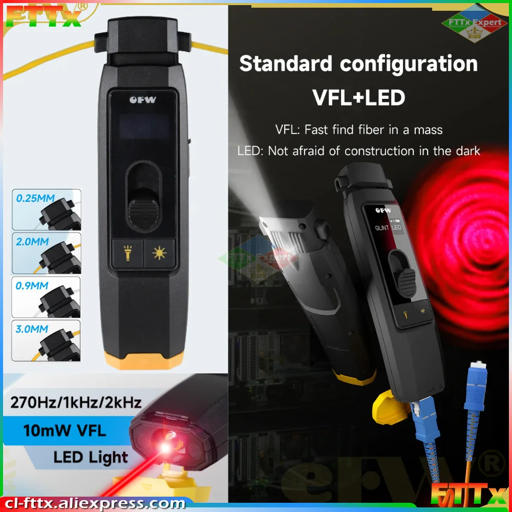 2022 New Mini Li-battery Chargable Optical Fiber Identifier Live Fiber Detector with VFL 10mw Visual Fault Locator LED Light