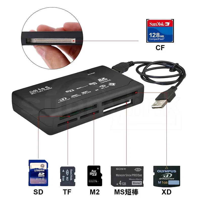 

All In One Card Reader USB 2.0 SD Card Reader Adapter Support TF CF SD Mini SD SDHC MMC MS XD