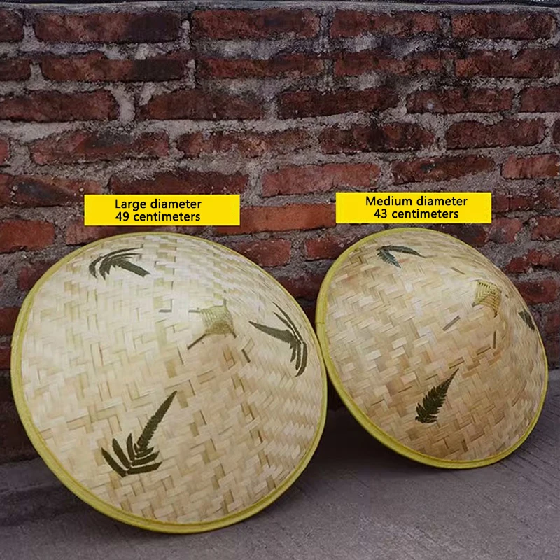 1PC Chinese Retro Bamboo Rattan Fisherman Hat Handmade Weave Straw Bucket Hat Tourism Rain Dance Props Cone Fishing Sunshade