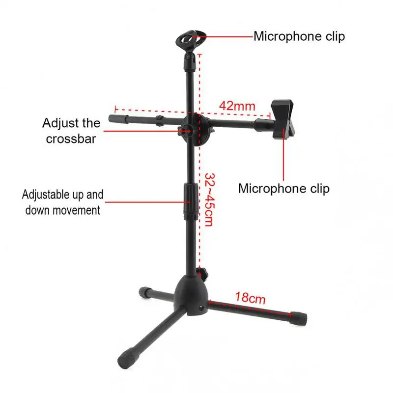 Microphone Stand Mic Stand Holder Portable Foldable Angle Adjustable Tripod With Mic Clip Holder Adjustable Desktop Microphone