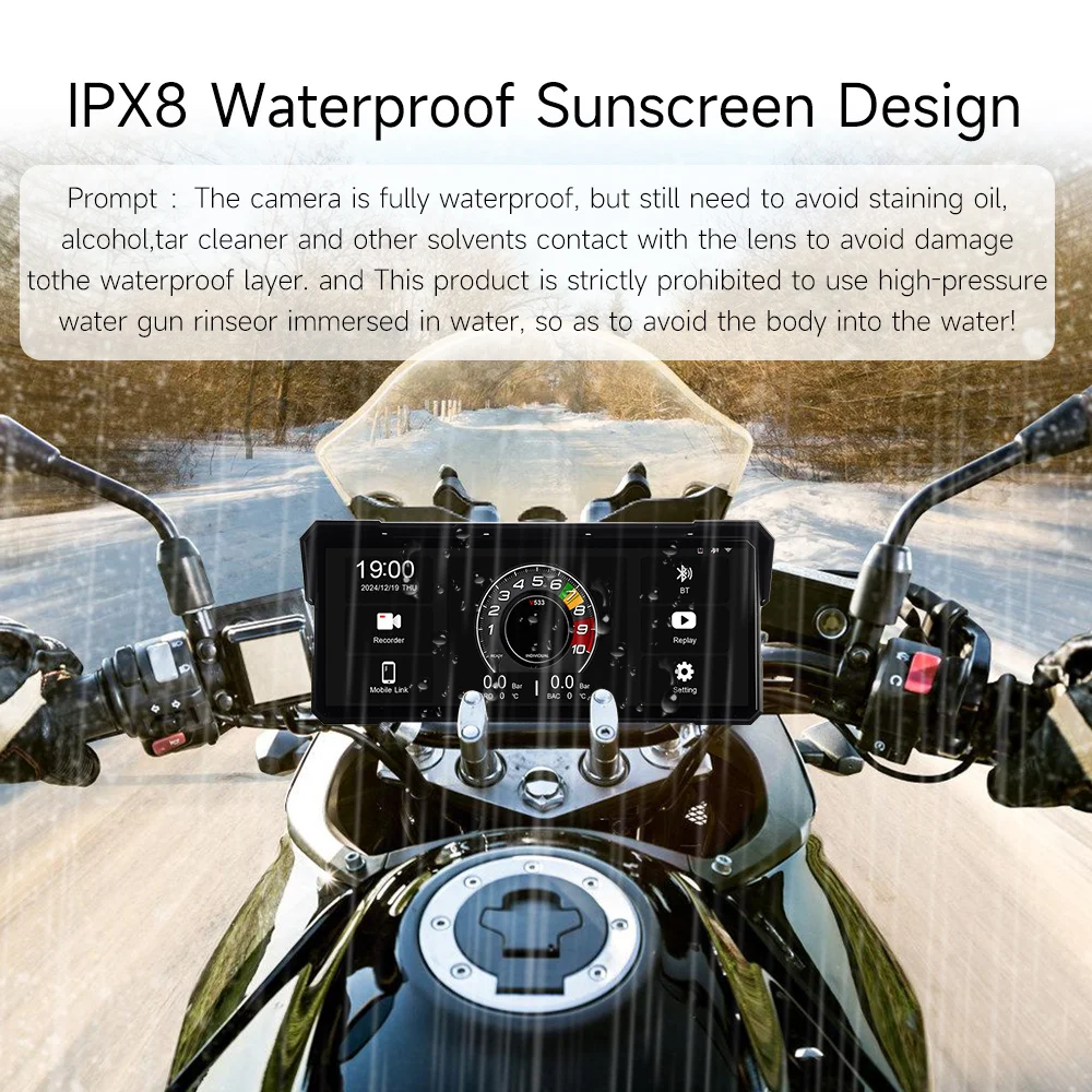 8.1 Inch Motorcycle Navigation Wireless CarPlay Display Screen Portable Motorcycle Wireless Android Auto Monitor GPS