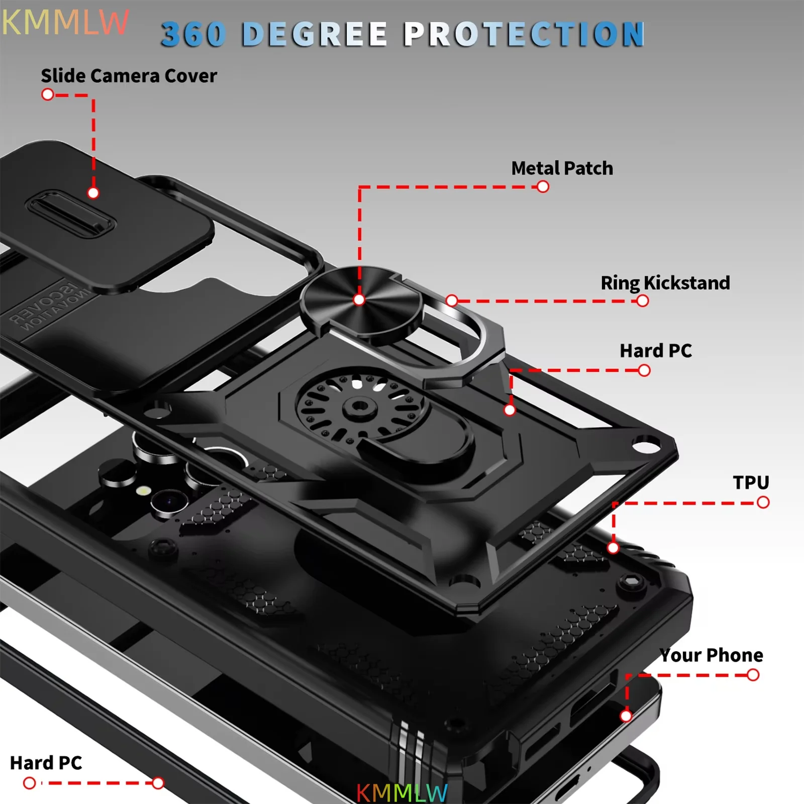 Camera Slide Armor Protection Case with 360° Rotating Cover