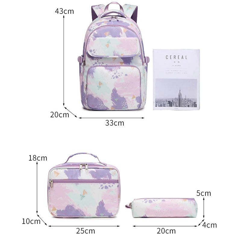 School Bag for Girls 3 Pcs/Set Waterproof Children's Backpack School Pencil Cases Lunchbox Aesthetic Backpacks Bookbag 6