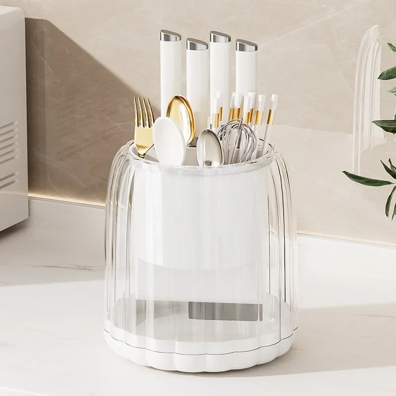 Rotating Knife Holder Kitchen Multifunctional Chopsticks Spoon Knife Partition Drain Storage Rack Storage Rack 6